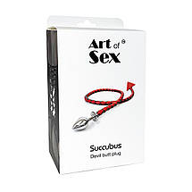 Металева анальна пробка S з диявольським хвостом Art of Sex — Succubus, екошкіра, чорний/золото, фото 5