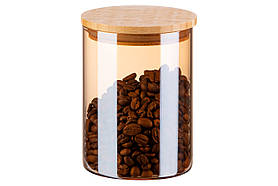 ARDESTO Банка для зберігання Golden Moon, 540 мл, скло, бамбук, кругла, золотистий