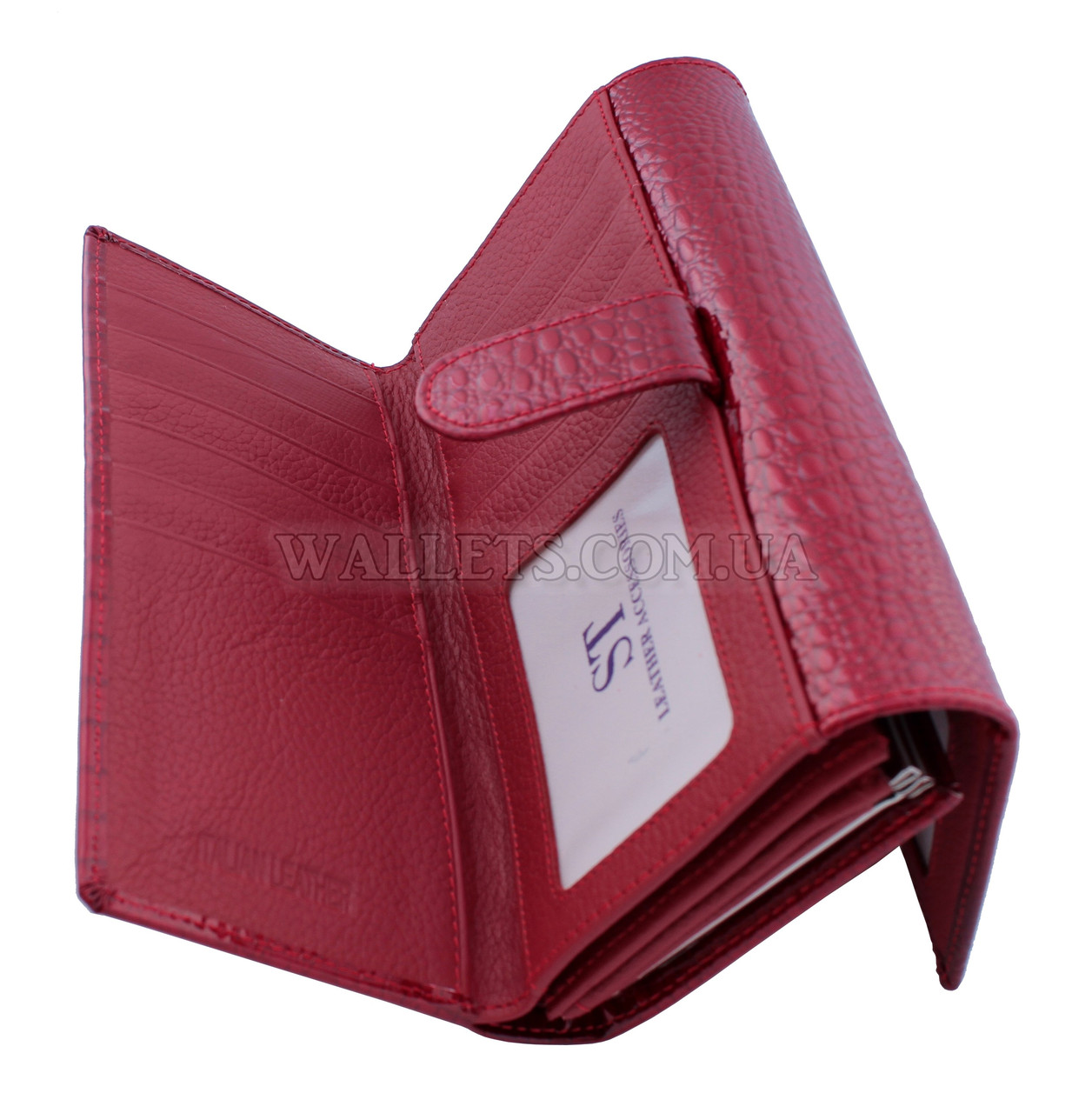 Жіночий шкіряний гаманець ST, червоний, лак, з вбудованою візитницею.