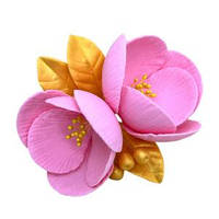 Цукрові квіти "Магнолія рожева зі золотим листям"