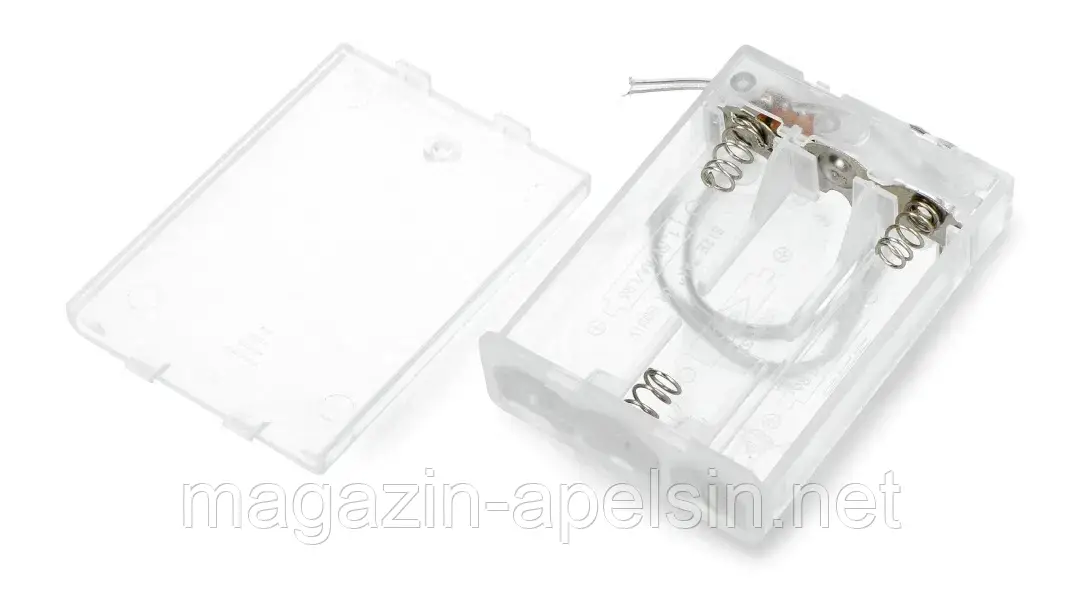 Кошик для 3 батарейок типу АА з кришкою та вимикачем - прозорий