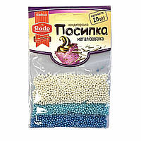 Посипка в стіках кругла мікс метал №65 (біла-блакитна-синя), 15 г