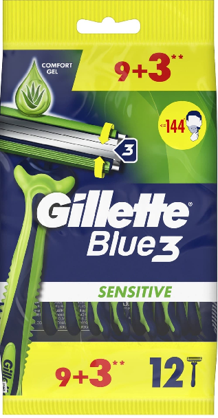 Станки для гоління одноразові Gillette "Blue 3 Sensitive" (12шт.)