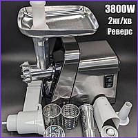 Металлическая мясорубка-соковыжималка с шинковкой Rainberg 3800W, Мощная универсальнаая мясорубка овощерезка