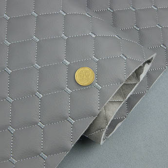 Відріз 2м, Шкірзам стьобаний сірий «Ромб» (прошитий світло-сірою ниткою) дубльований синтепоном і флізеліном шир 1,35 м