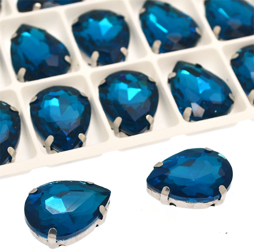 Стрази в оправі пришивні Крапля 7х10 мм Море 10 шт., фото 1