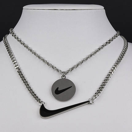 Ланцюг із кулоном сріблястого кольору Stainless Steel два ланцюги з двома брендовими кулонами довжина ланцюгів 55-75 см, фото 1