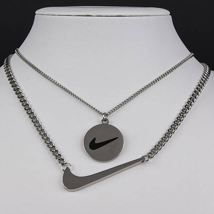 Ланцюг із кулоном сріблястого кольору Stainless Steel два ланцюги з двома брендовими кулонами довжина ланцюгів 55-75 см, фото 1