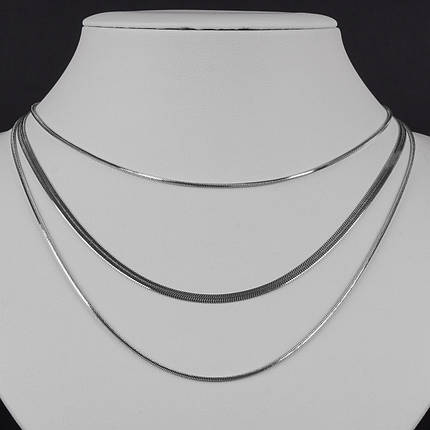 Ланцюг лінійок тришаровий сріблястого кольору Stainless Steel з неіржавкої сталі застібка карабін довжина 45-50 см, фото 1