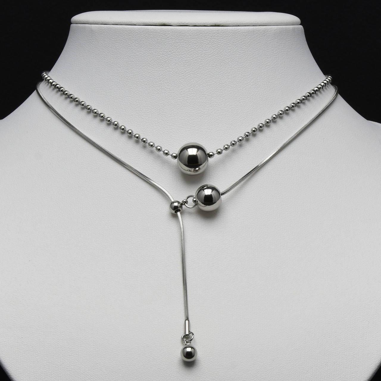 Ланцюжок подвійний плетіння снеик і кульковий колір срібло сталь 316L кулон кульки, ланцюжок завдовжки 70-45 см тлщн 1 мм