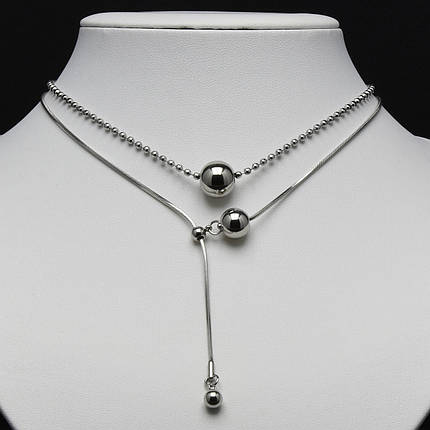 Ланцюжок подвійний плетіння снеик і кульковий колір срібло сталь 316L кулон кульки, ланцюжок завдовжки 70-45 см тлщн 1 мм, фото 1