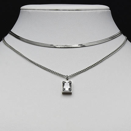 Ланцюжок кулон снейк + якірна зі стразом від Stainless Steel срібляста сталь 316 L довг 50+55 см тлщн 1-3 мм, фото 2