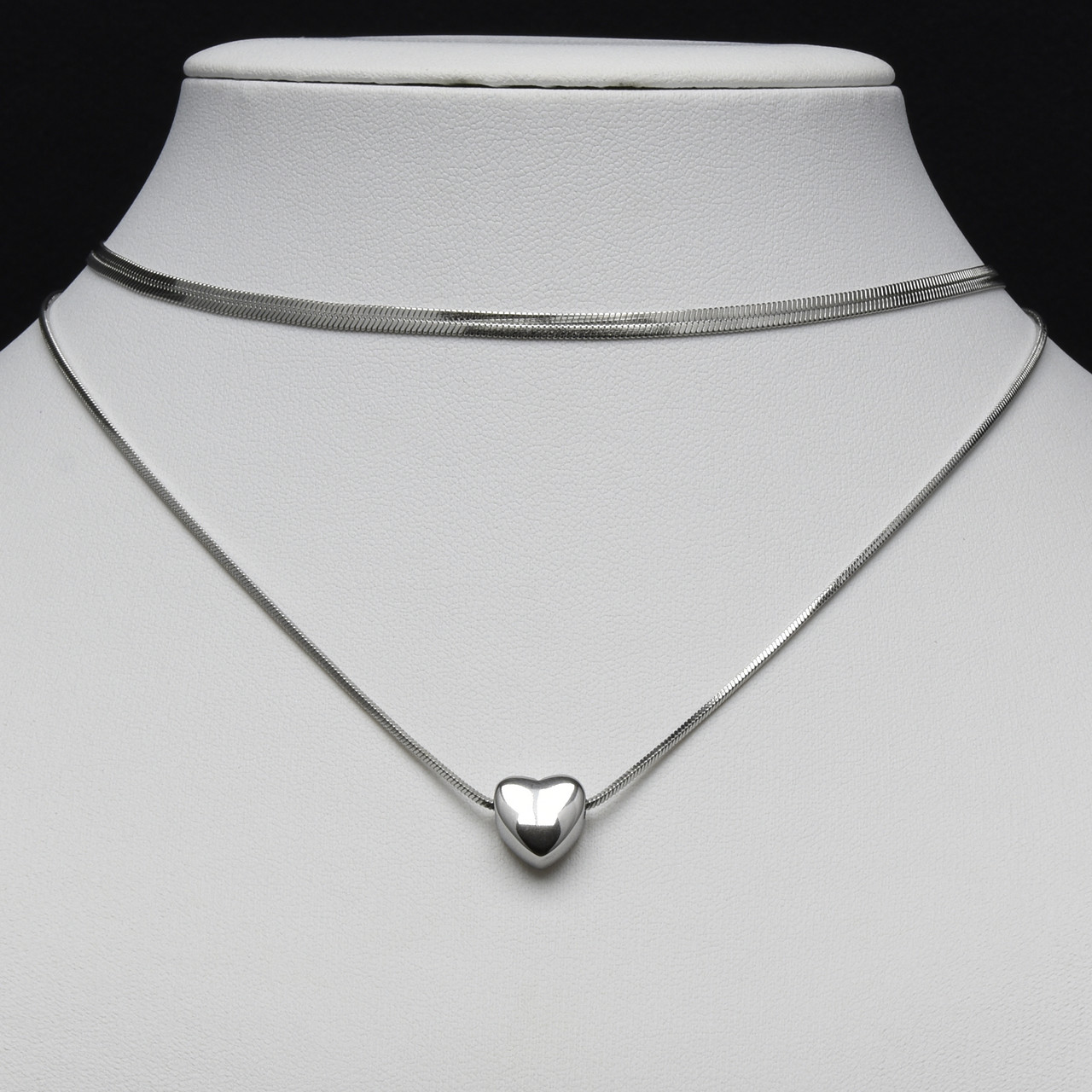 Цепочка снейк с кулоном сердце  от Stainless Steel серебристая сталь 316 L длина 50+55 см толщина 0,5-3 мм