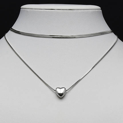 Ланцюжок снейк із кулоном серце від Stainless Steel срібляста сталь 316 L довжина 50+55 см товщина 0,5-3 мм, фото 1