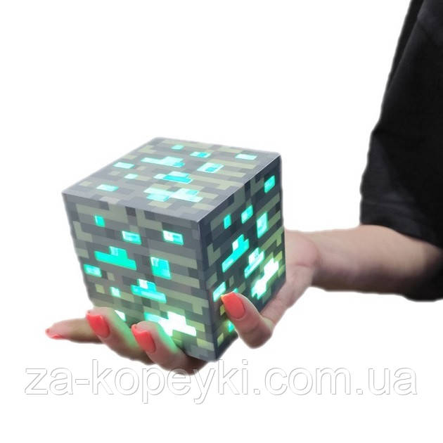 Нічник Майнкрафт Алмаз Minecraft Diamond у формі куба акумуляторна Блакитна