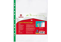 Файл для документів А4+ Optima O35108-04, 40мкм, фактура "глянець", з зеленою стрічкою (100шт/уп)