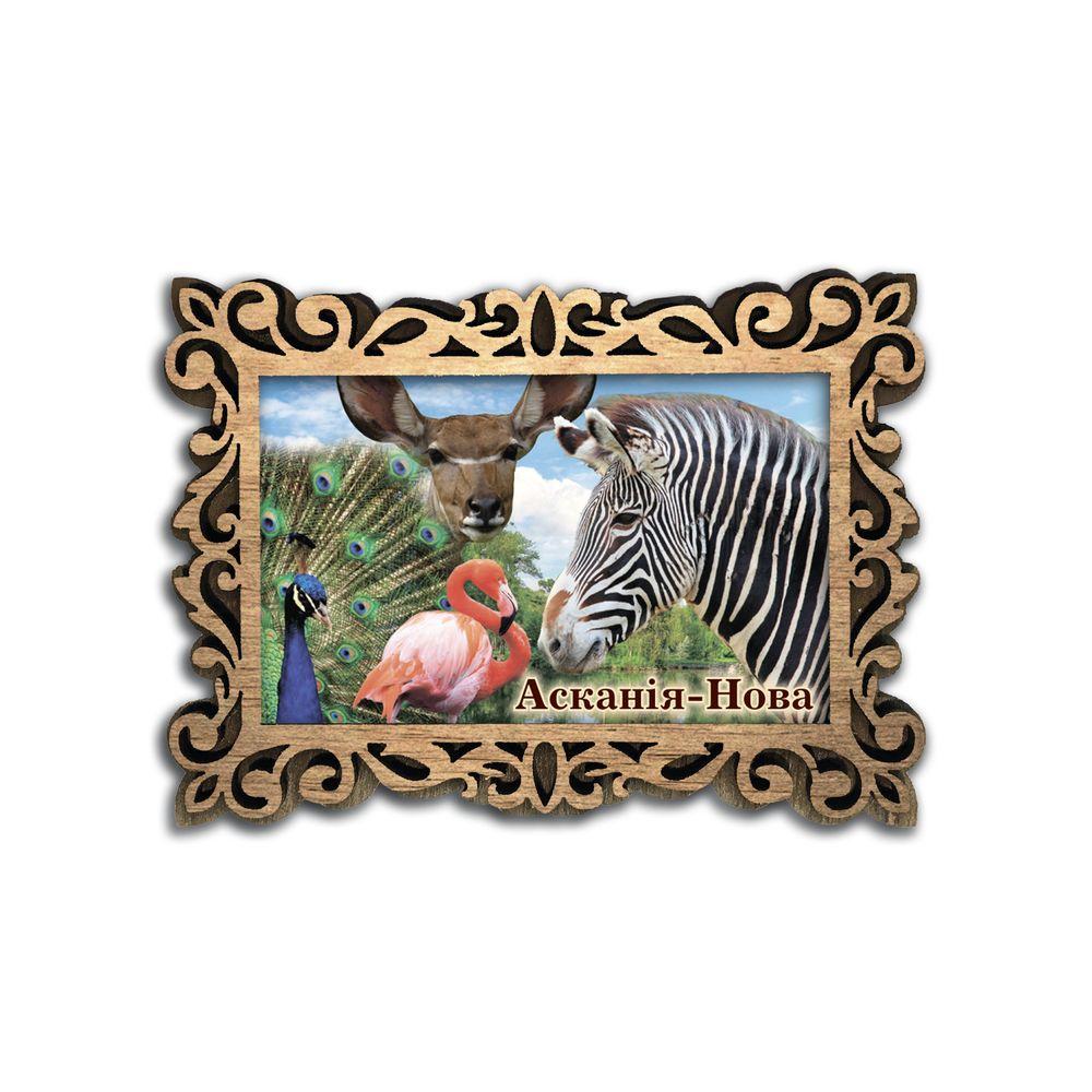 Магнит фигурная рамка "Заповідник Асканія-Нова" (павлін, фламінго, зебра, олень), фото 1