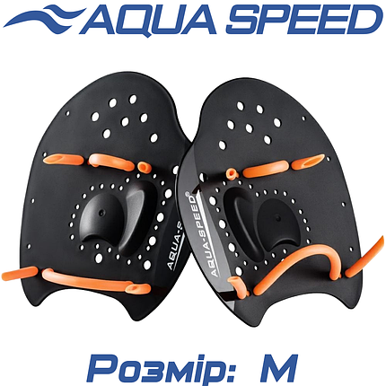 Лопатки для плавання в басейні лопатки на руки гребні Aqua Speed SKILL PADDLE чорно-помаранчеві розмір М, фото 1