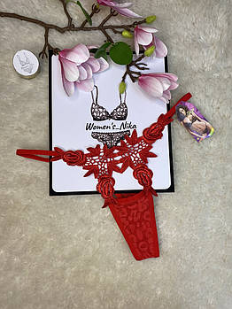 Трусики стрінги XS-M мереживні еротичні з відкритим доступом Без меж Троянда червоні Womens Nika