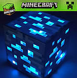 Нічник Майнкрафт Алмаз Minecraft Diamond у формі куба акумуляторна Блакитна, фото 5