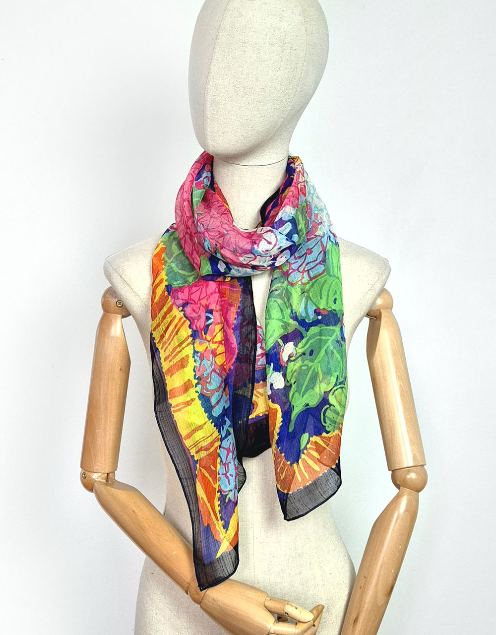 Шарф жіночий тонкий легкий весняний осінній Леона синій/маліна, фото 1