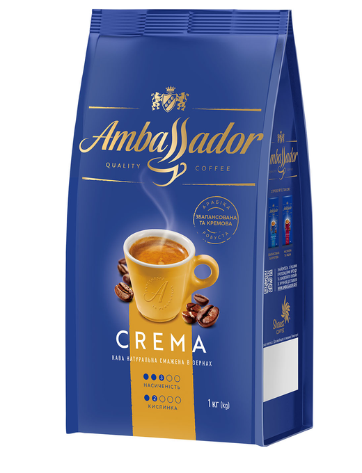 Кава Ambassador Crema в зернах 1 кг, фото 1