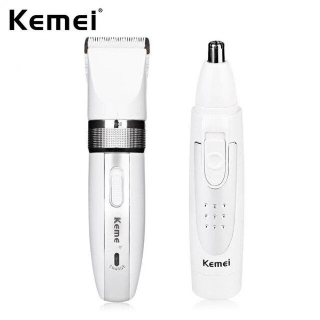 Машинка для стриження Kemei KM-2172 бездротова 2 в 1 з тримером для носа та вух + 4 насадки 3 Вт Біла