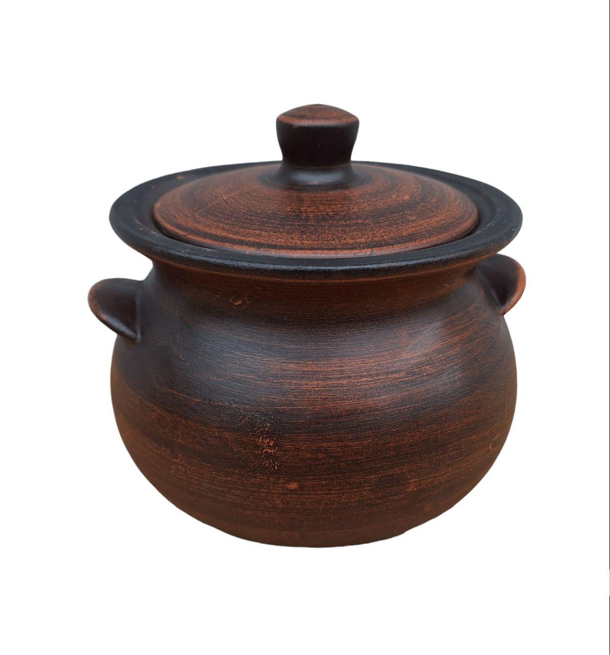 Супник з ручками "Пузатий" 2 літра для печі та духовки - гончарний посуд для страв (Жаровня керамічна гладка), фото 1