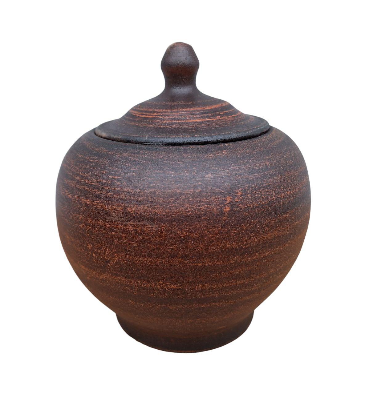 Чугунок для запікання гладкий з кераміки 1.5 л духовий глиняний ручної роботи, фото 1