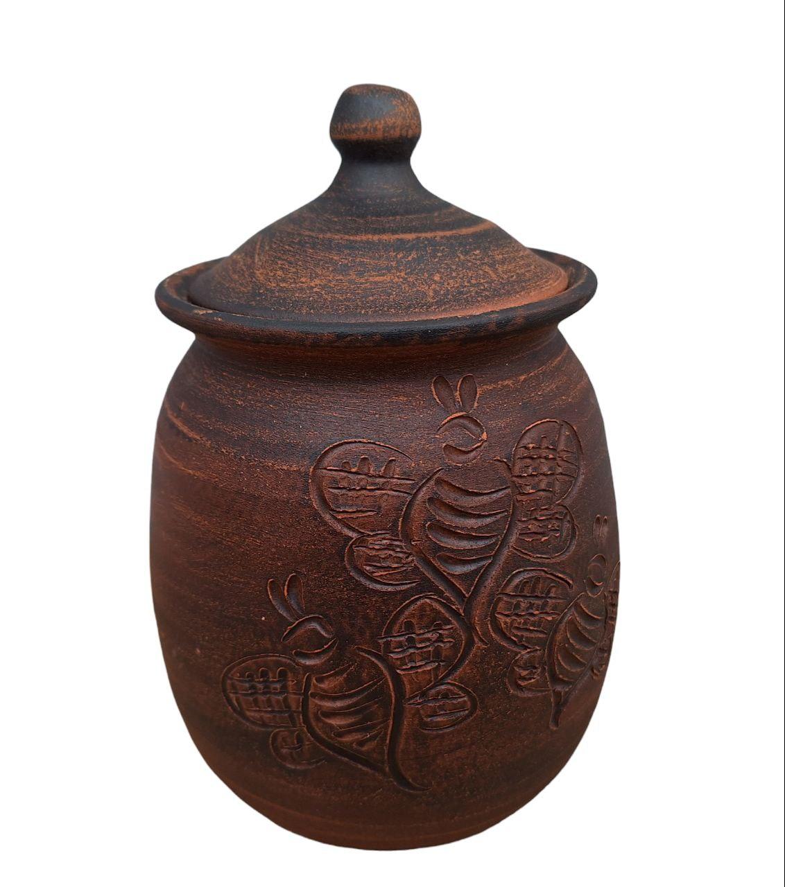 Бочонок "Бджілка" 1 л для меда керамічний з червоної глини, фото 1