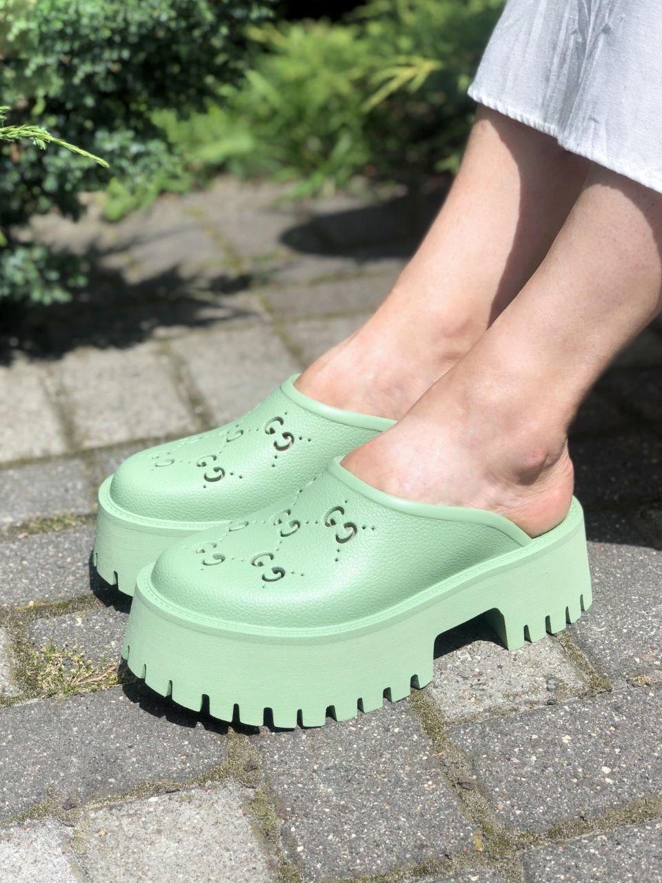 Жіночі сабо Gucci Mint Matcha (м'ятне) модне літнє взуття 7694 Баленсіага vkross, фото 1