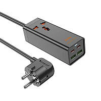 Мережевий подовжувач фільтр хаб HOCO AC10A PD65W (1.5м, 2USB/2Type-C/1х220В) Black