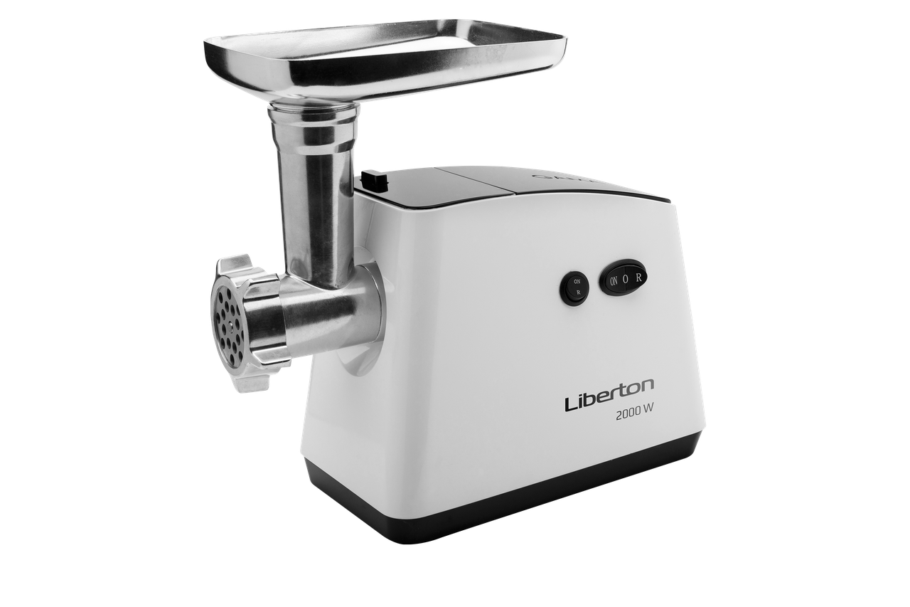 М'ясорубка LIBERTON LMG-20TB01, 2000 Вт, продуктивність 1,4 кг/хв. функція реверс, аксесуари 7шт, колір білий+чорний