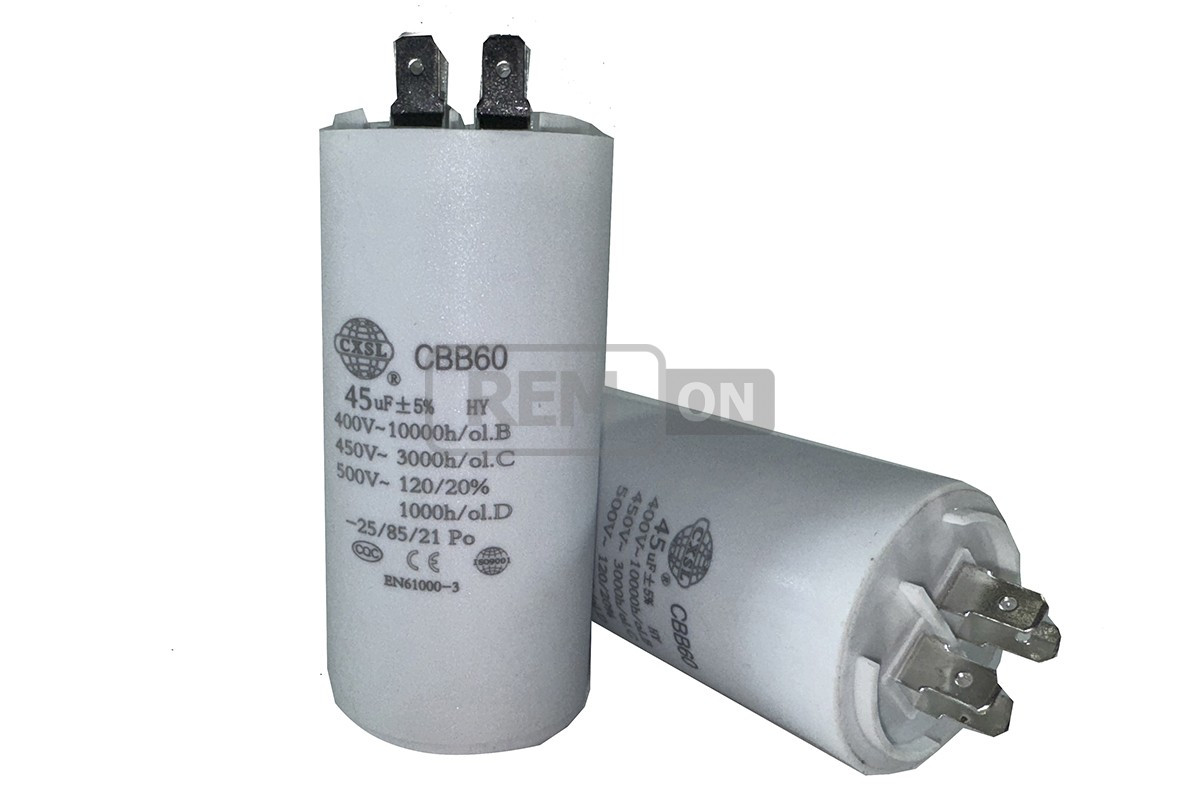 Конденсатор CBB60 45 мкФ 450V, з клемами, фото 1