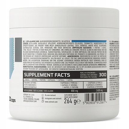 Амінокислота OstroVit Beta-Alanine 2400 mg 300 caps, фото 2