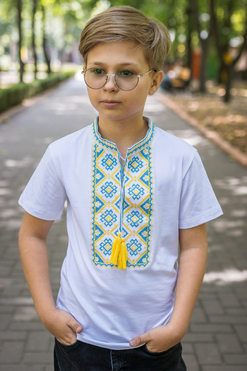 Вишиванка для хлопчика 6-14 років Kosar з коротким рукавом, 122, Білий