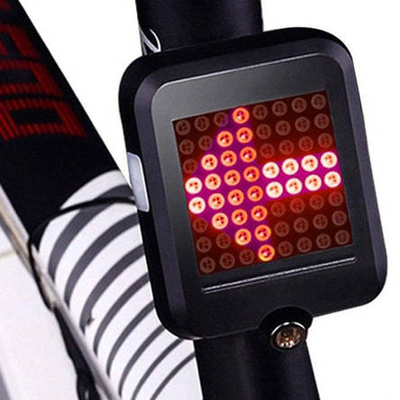Велоліхтар AQY-0100 з автоматичним зазначенням поворотів (red+yellow) + лазер, waterproof, Li-Ion акумулятор., фото 1