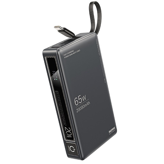 Павербанк повербанк 20000mAh зі швидкою зарядкою 65W та вбудованим кабелем Type-C REMAX RPP-87 |1USB/1Type-C| Сірий, фото 1