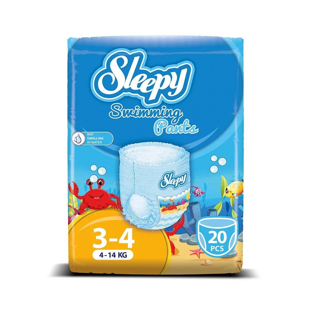 Підгузки-трусики для купання Sleepy Swimming, розмір 3 - 4 (4 - 14кг) 20 штук
