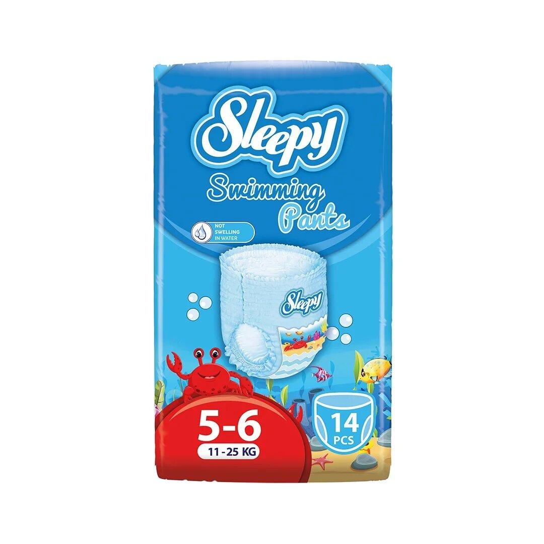 Підгузки-трусики для купання Sleepy Swimming, розмір 5 - 6 (11 - 25 кг) 14 штук