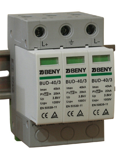 Обмежувач перенапруги по постійному струму PV (грозорозрядник, ПЗІП, клас II) DC SPD BUD-40/3 3P/1000v/40kA