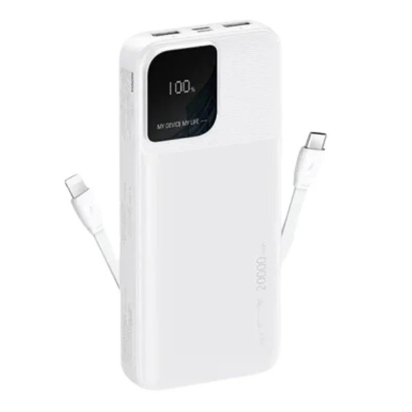 Павербанк повербанк Power Bank 20000mAh з вбудованими кабелями Type-C/Lightning REMAX RPP-658 |2USB| Білий