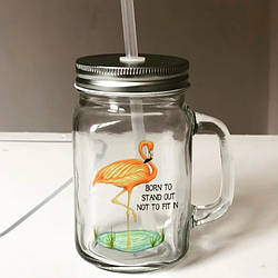 Банка з ручкою, кришкою та трубочкою Фламінго 450 мл smart