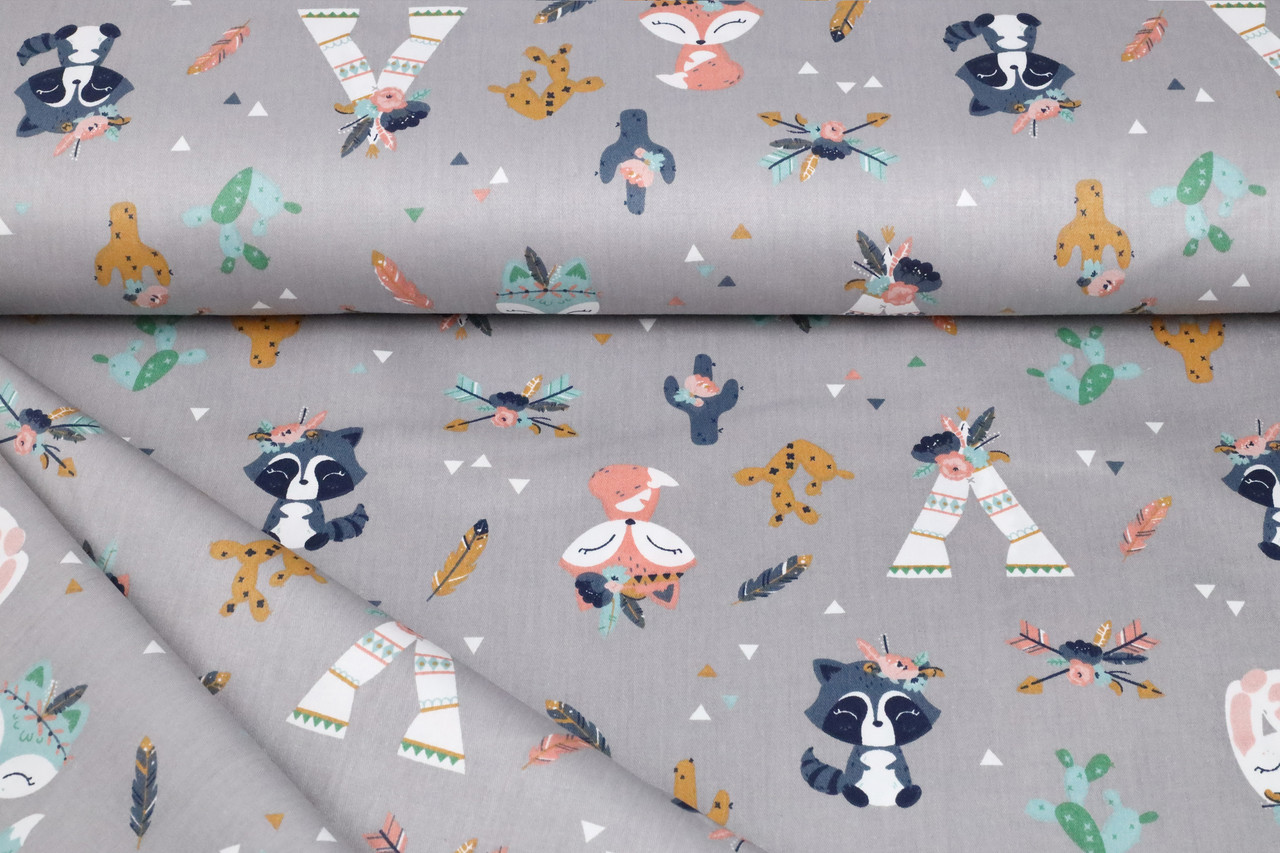 Сатин-твіл Звірята, пір'я, квіти (залишок 3.60+2.70 мп)