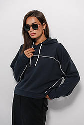 Жіноча базова укорочена однотонна толстовка з капюшоном з окантовкою