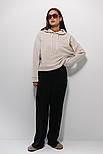 Жіноча базова укорочена однотонна толстовка з капюшоном з окантовкою, фото 4