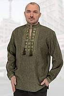 Мужская сорочка-вышиванка Орнамент (цвет хаки)