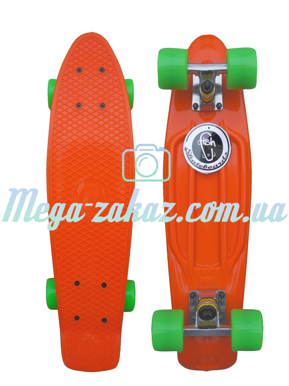 Скейтборд/скейт Penny Board (Пенніборд фіш) Fishskateboards: жовтогарячий/салатовий, до 80 кг