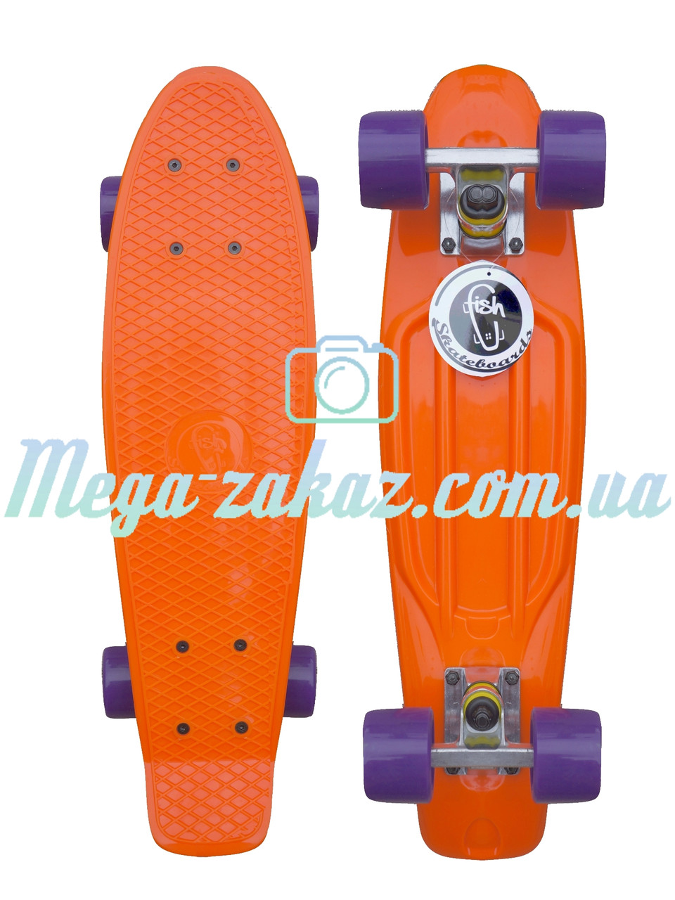 Скейтборд/скейт Penny Board (Пенніборд фіш) Fishskateboards: жовтогарячий/фіолетовий, до 80 кг