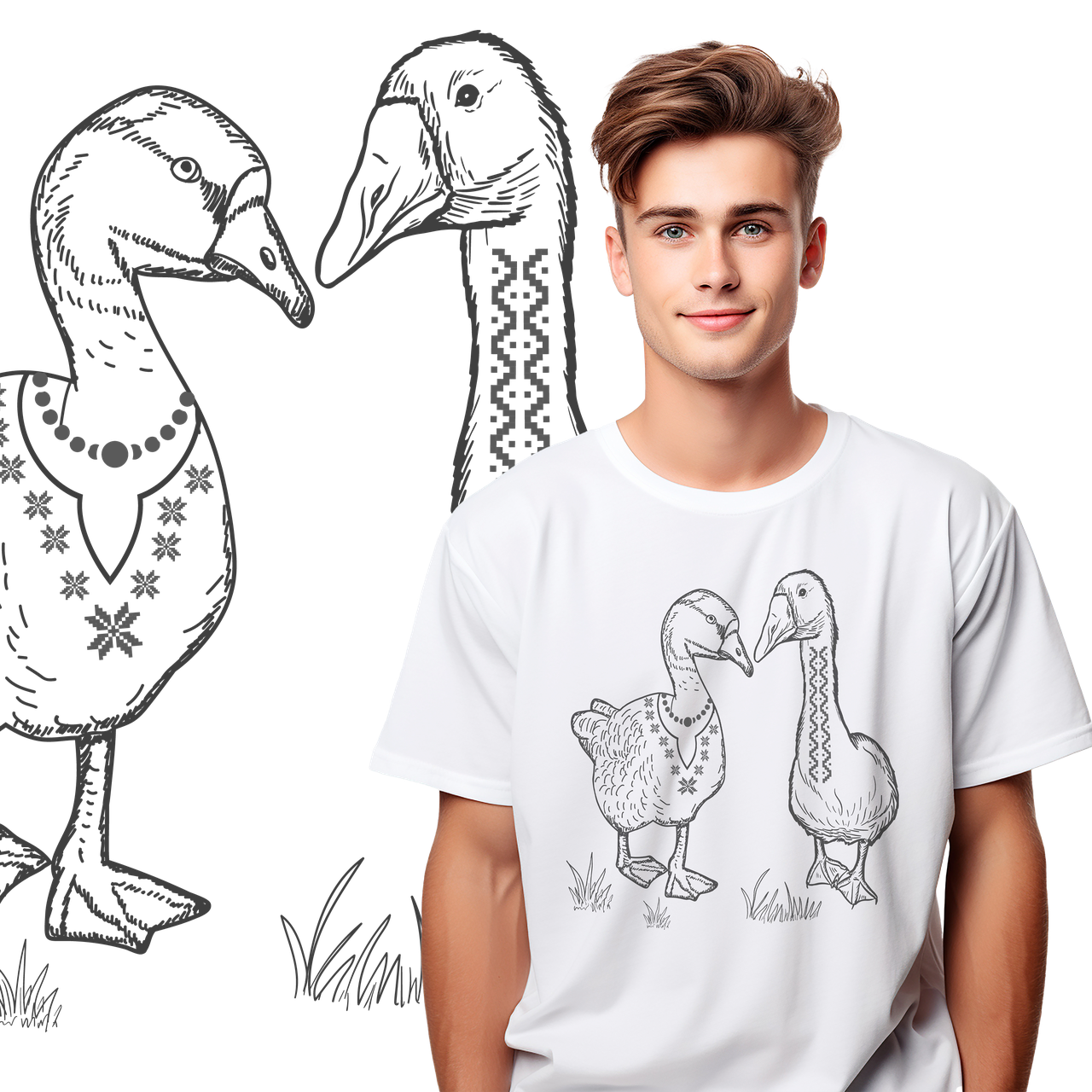 Футболка унісекс Stedman з принтом ГУСИ   XS біла, фото 1